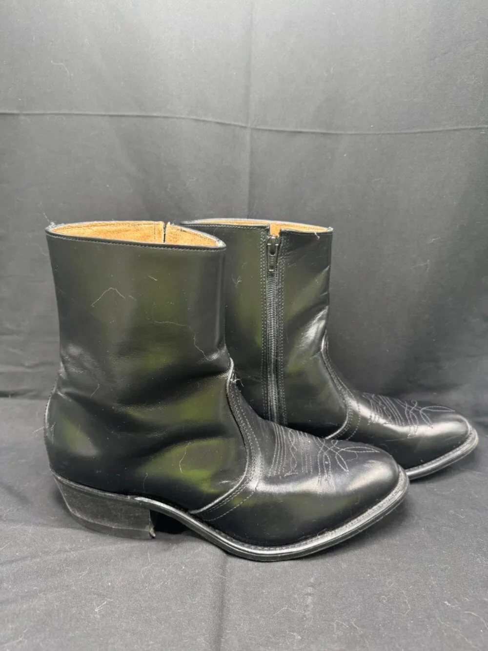 Vintage Men's Black Western Leather Side Zip Ankle Boots Size 8.5 Made in USA